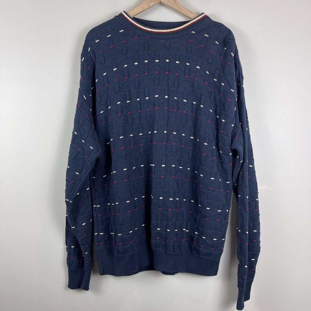 Vintage J.G. Hook Mens Sweater Blue Medium‎ Zig Zag Stitch Crewneck Grandpa 90s